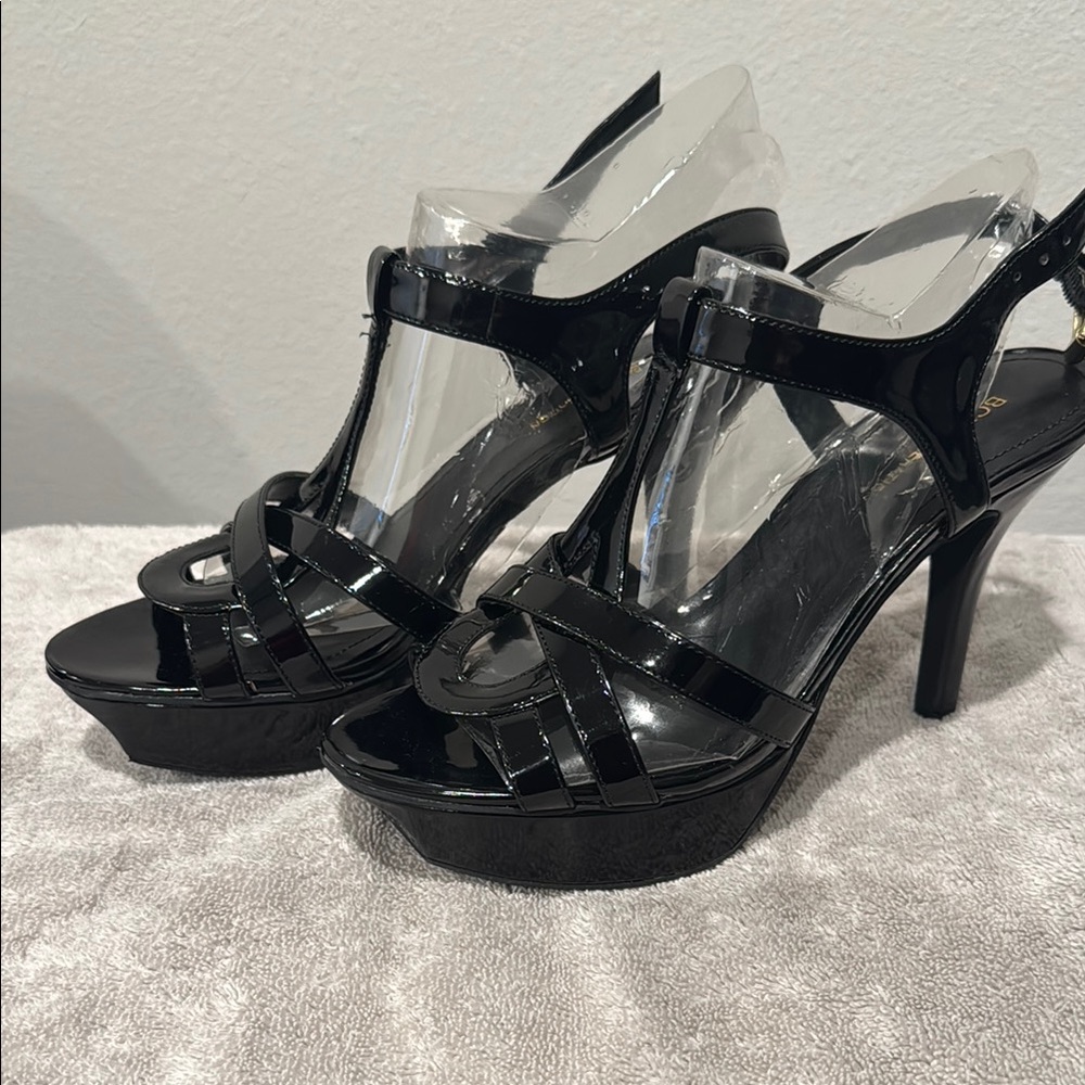 BCBGeneration Black Patent Leather Heels with T-Strap